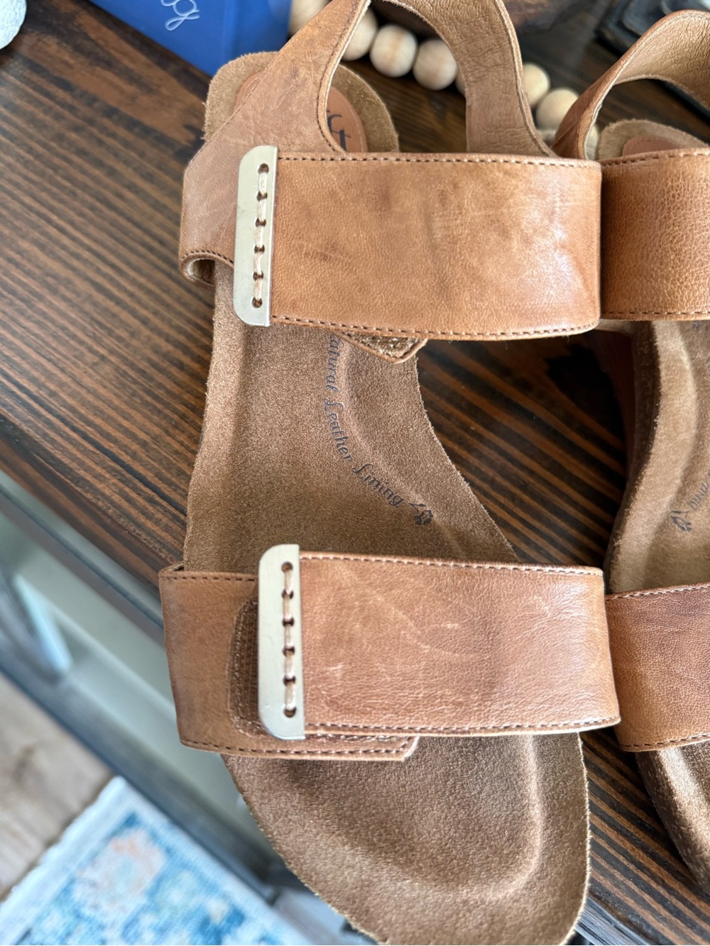 Sofft Tan Leather Wedge Sandals - Picture 3 of 10